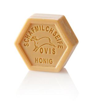 Bild zu – Ovis hautpﬂegende Schafmilchseife Honig 6-eckig